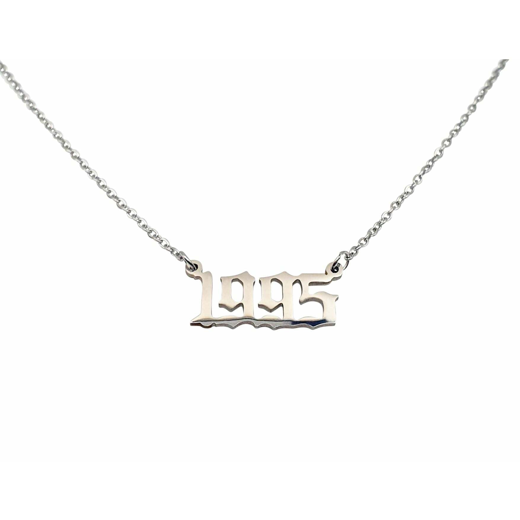 A stylish 1995 Year Necklace made of tarnish-free stainless steel, available in gold and silver colors, featuring an 18-inch chain and 2cm width.