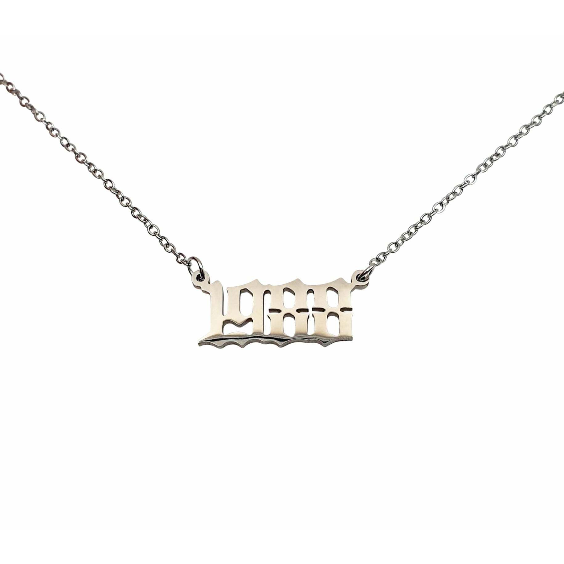 A stylish 1988 Year Necklace made of tarnish-free stainless steel, available in gold and silver finishes, featuring a comfortable 18-inch chain.