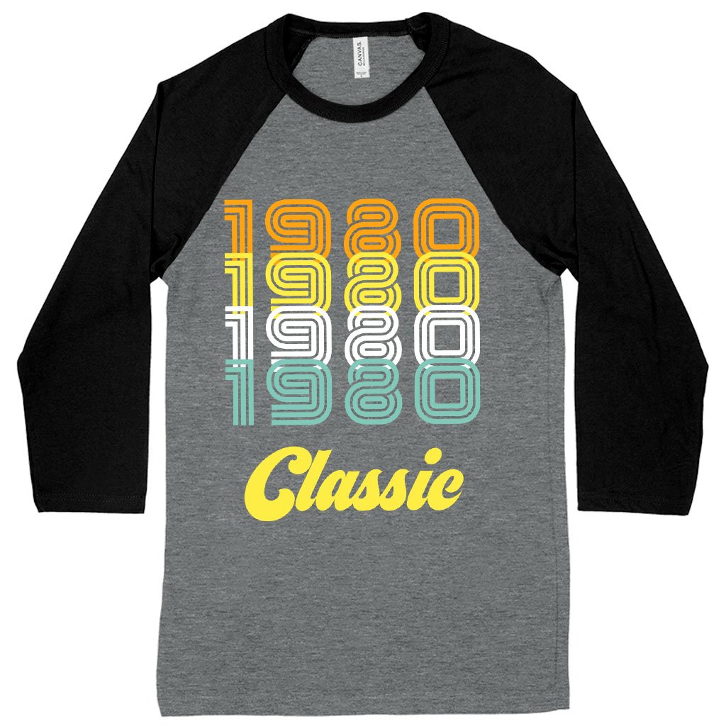 1980 Classic Baseball T-Shirt featuring contrast raglan sleeves and two-tone trim, made from soft Airlume cotton.