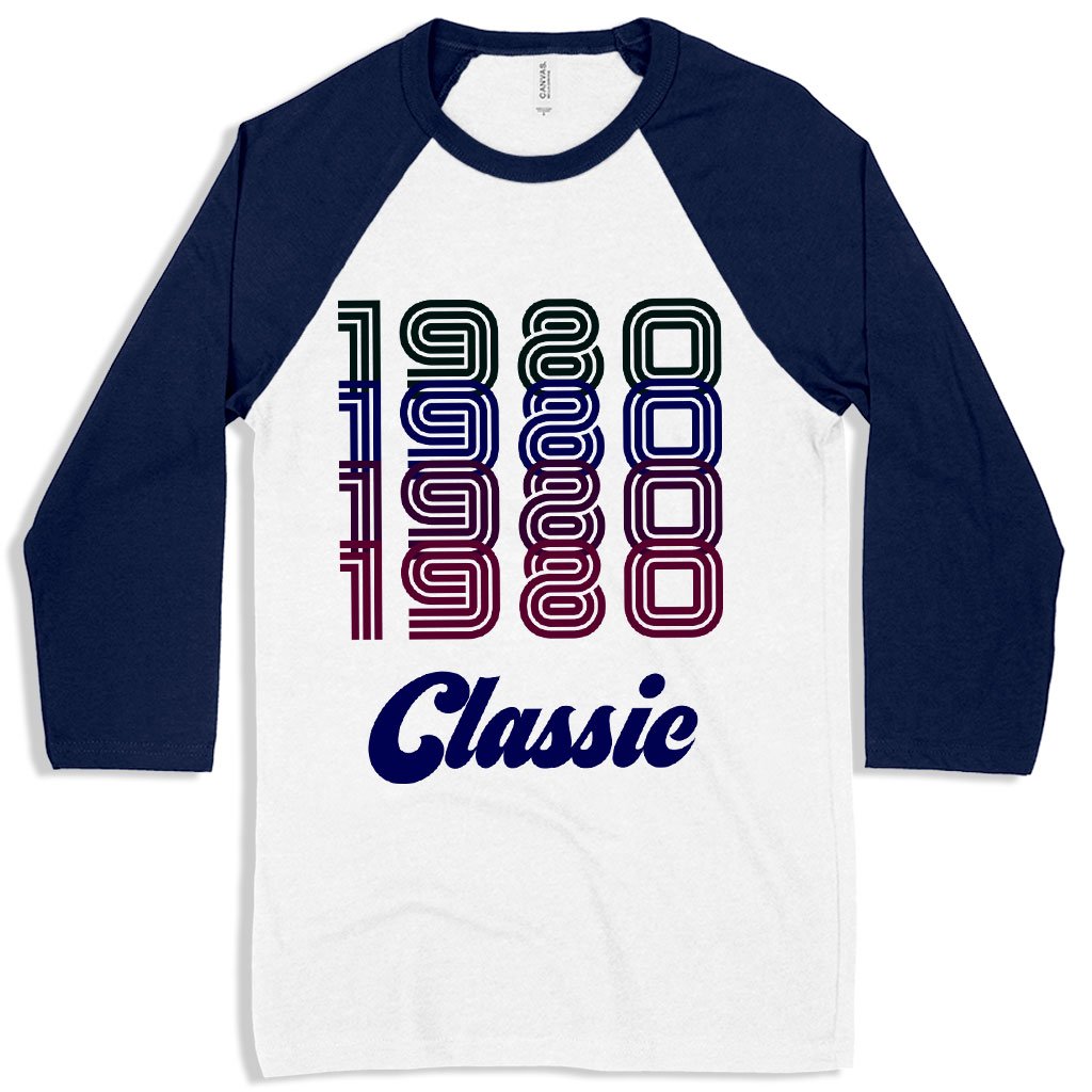 1980 Classic Baseball T-Shirt featuring contrast raglan sleeves and two-tone trim, made from soft Airlume cotton.