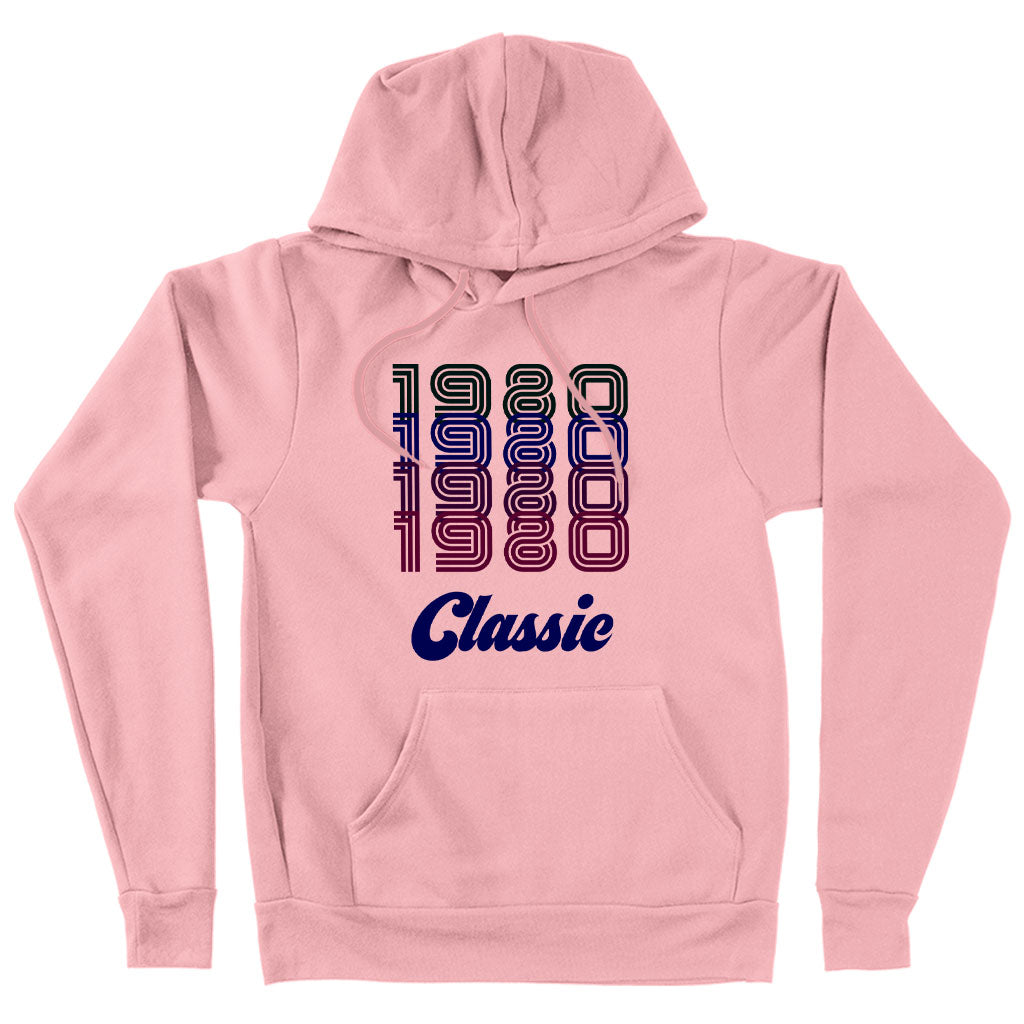 A stylish 1980 Classic Hoodie in various colors, showcasing its soft fabric and modern design.