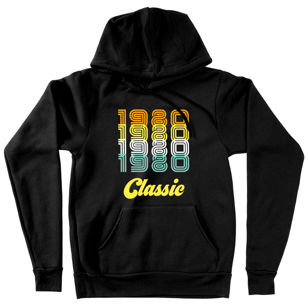 A stylish 1980 Classic Hoodie in various colors, showcasing its soft fabric and modern design.