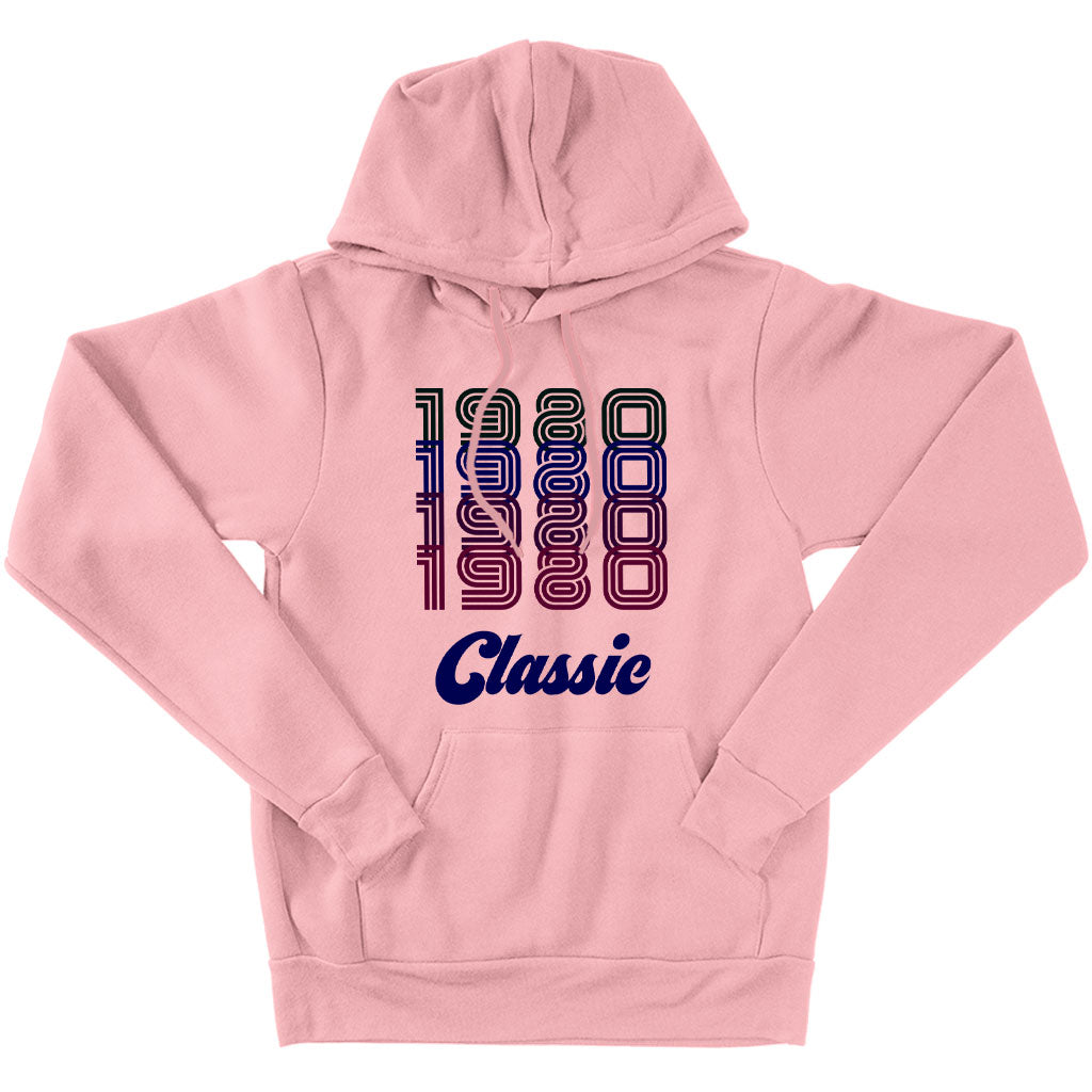 A stylish 1980 Classic Hoodie in various colors, showcasing its soft fabric and modern design.