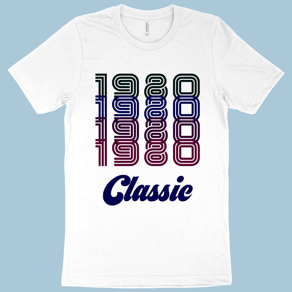 A stylish 1980 Classic T-Shirt featuring a retro design, made from soft Airlume cotton, available in various sizes.