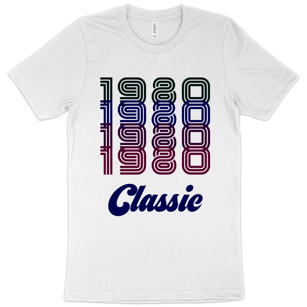 A stylish 1980 Classic T-Shirt featuring a retro design, made from soft Airlume cotton, available in various sizes.