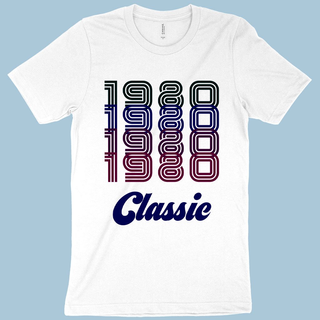 A stylish 1980 Classic T-Shirt featuring a retro design, made from soft Airlume cotton, available in various sizes.