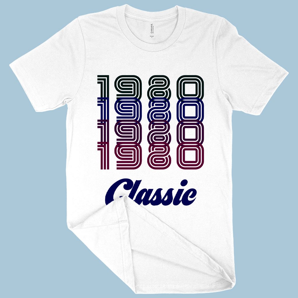 A stylish 1980 Classic T-Shirt featuring a retro design, made from soft Airlume cotton, available in various sizes.