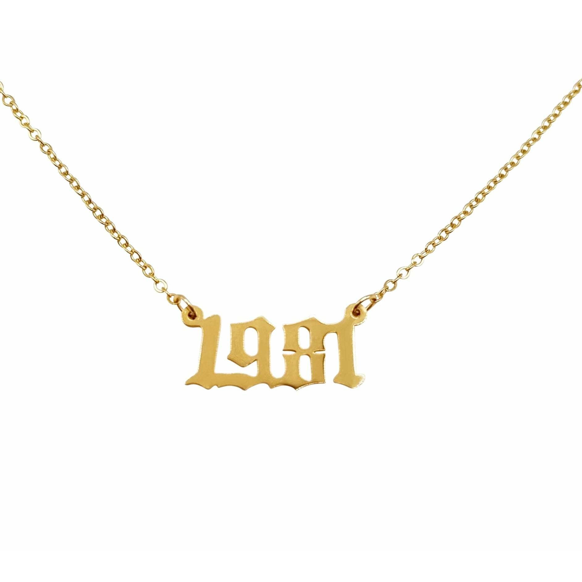 Elegant 1981 Year Necklace in gold and silver, showcasing a stylish design with a tarnish-free stainless steel finish.