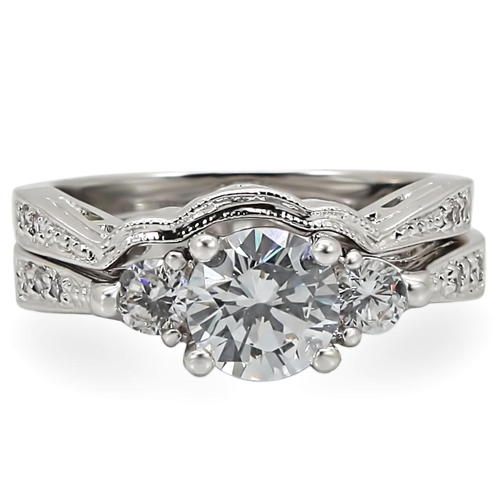 1W002 Rhodium Brass Ring featuring a clear AAA Grade CZ center stone, elegantly designed for versatile wear.