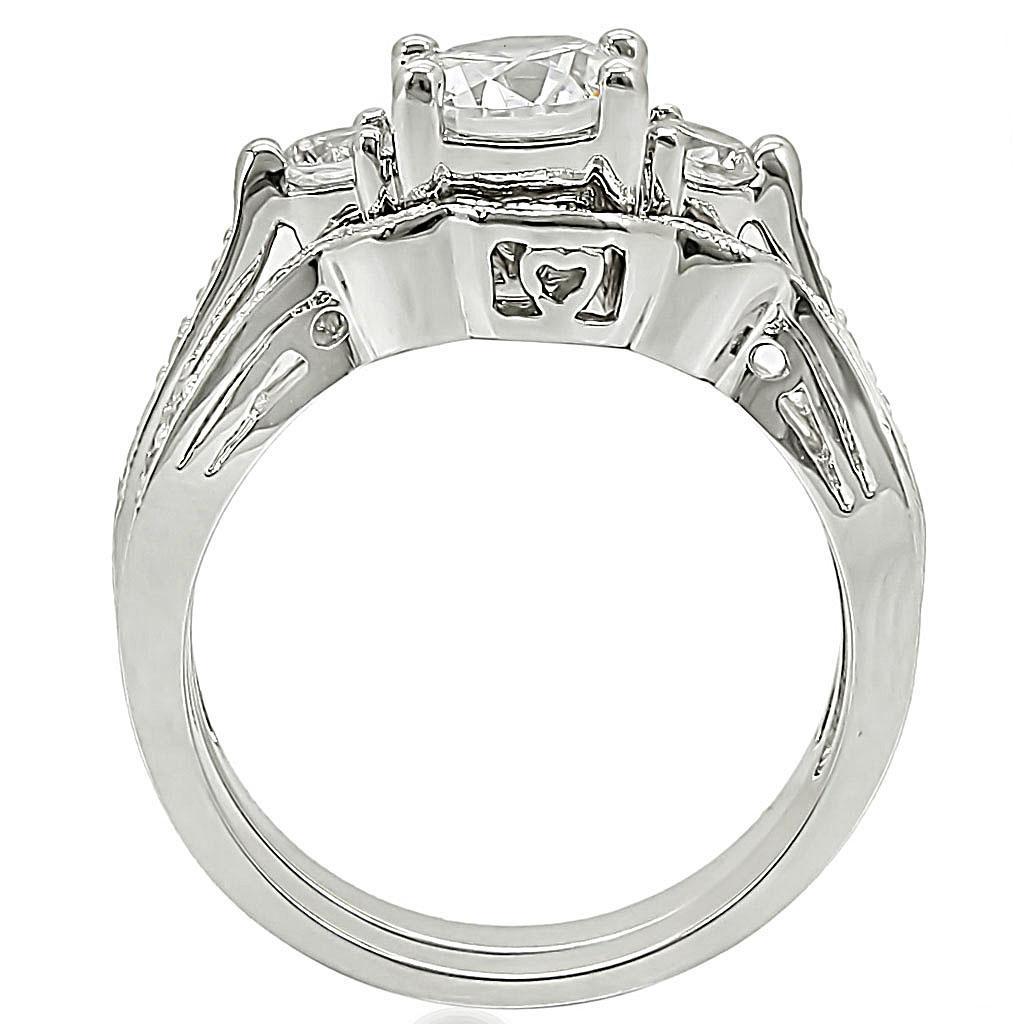 1W002 Rhodium Brass Ring featuring a clear AAA Grade CZ center stone, elegantly designed for versatile wear.