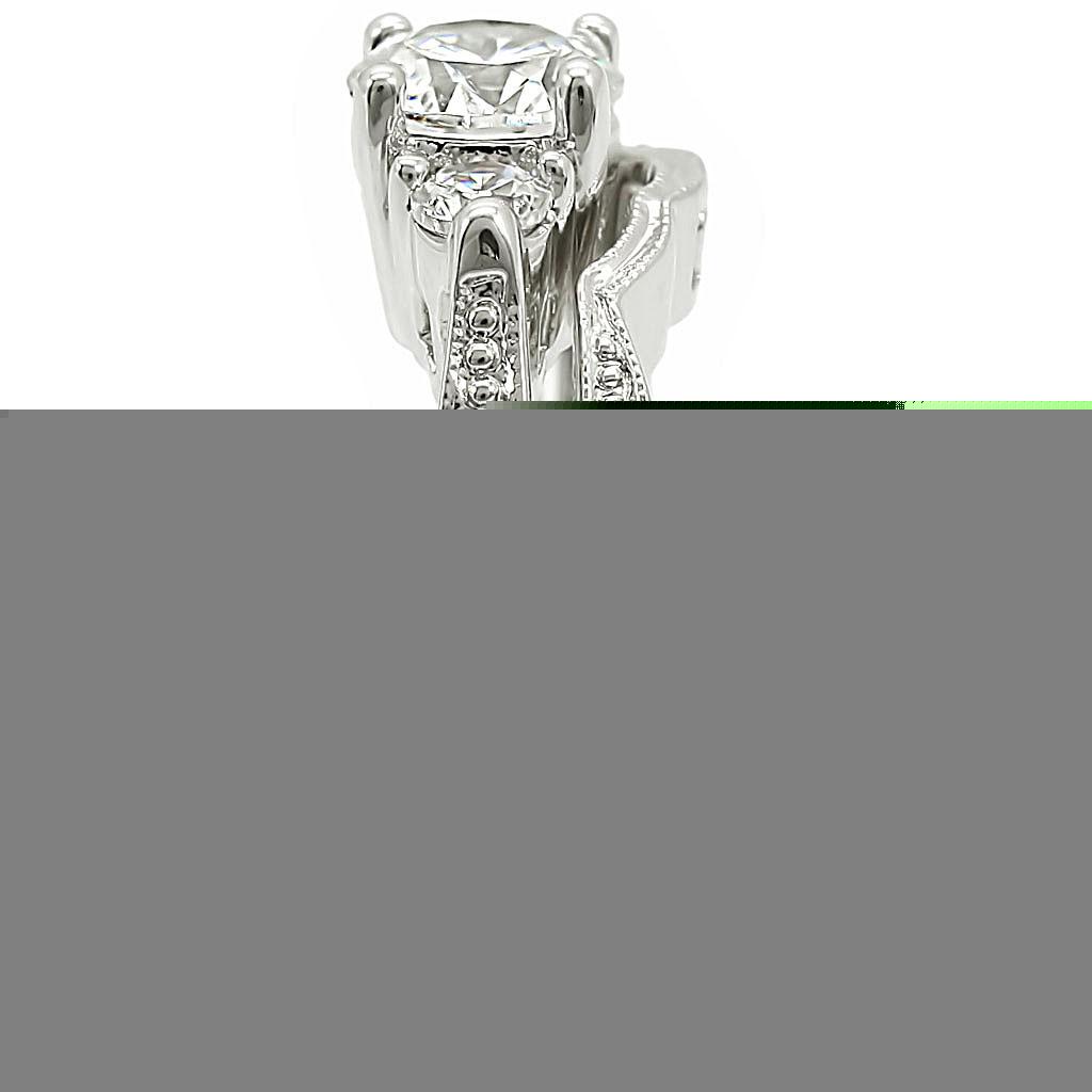 1W002 Rhodium Brass Ring featuring a clear AAA Grade CZ center stone, elegantly designed for versatile wear.