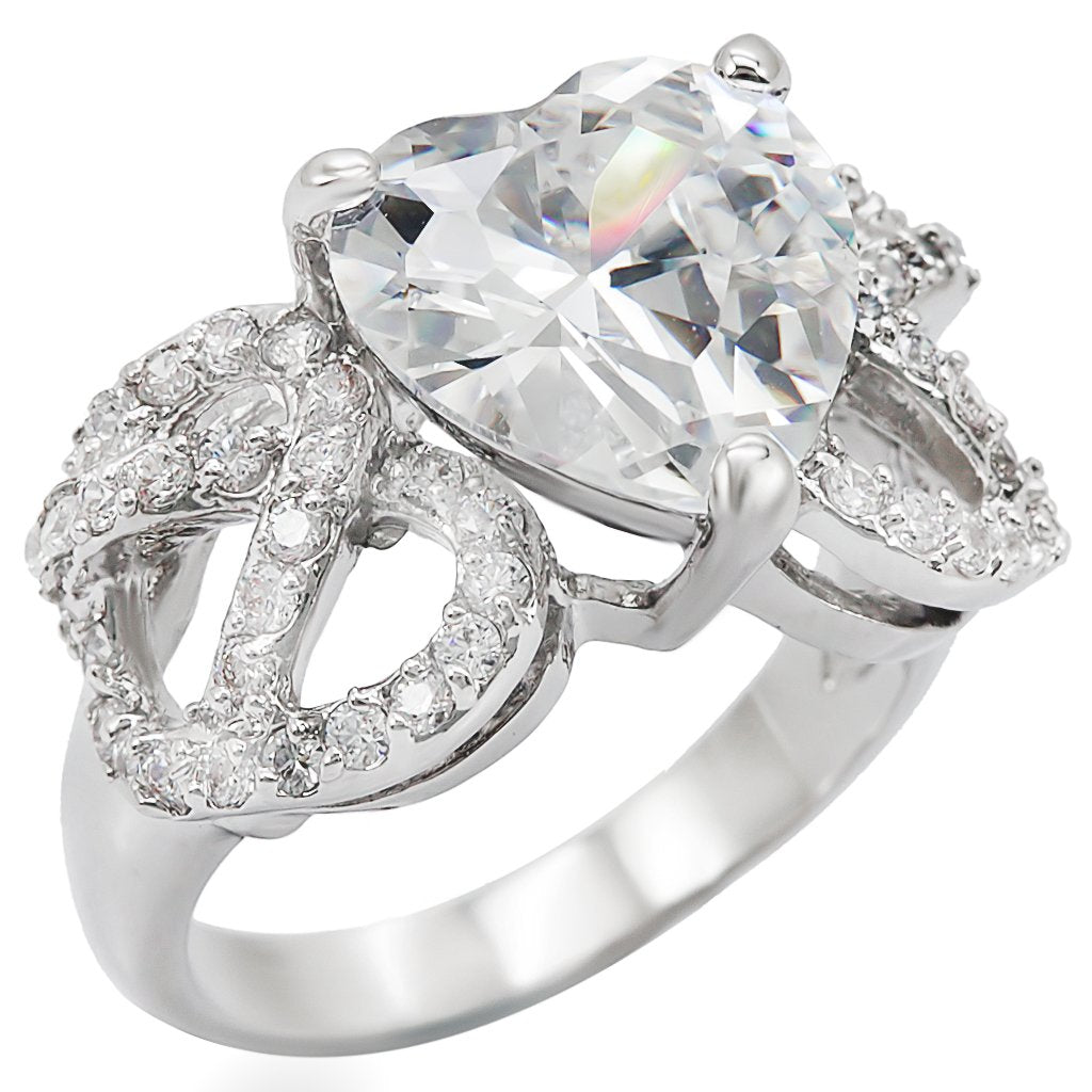 1W027 Rhodium Brass Ring featuring a clear AAA Grade CZ stone, showcasing its elegant design and luxurious finish.