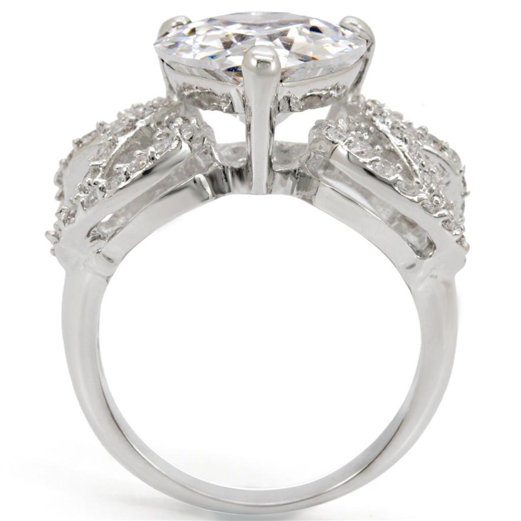 1W027 Rhodium Brass Ring featuring a clear AAA Grade CZ stone, showcasing its elegant design and luxurious finish.