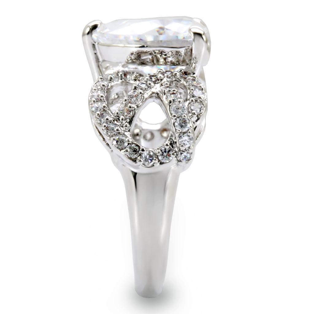 1W027 Rhodium Brass Ring featuring a clear AAA Grade CZ stone, showcasing its elegant design and luxurious finish.