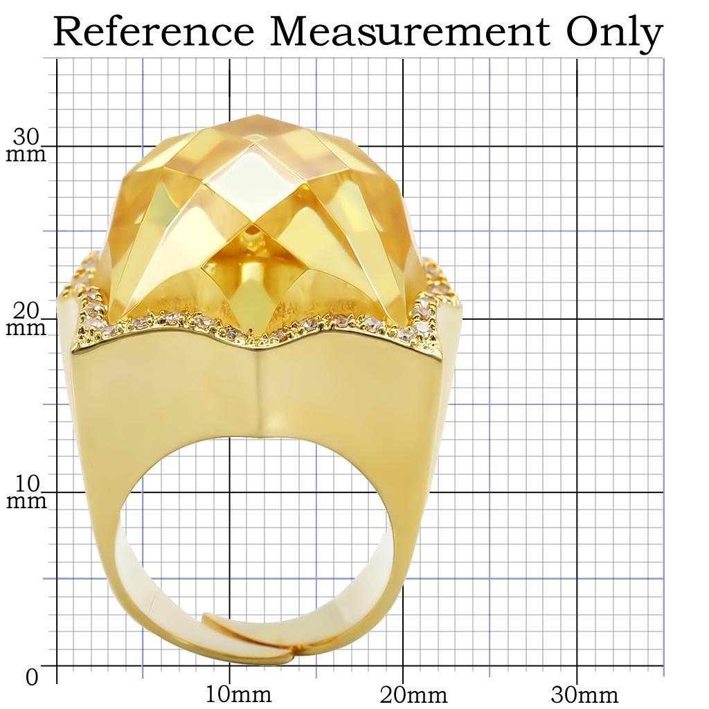 1W030 Gold Brass Ring featuring a vibrant citrine yellow AAA Grade CZ stone, elegantly designed for any occasion.