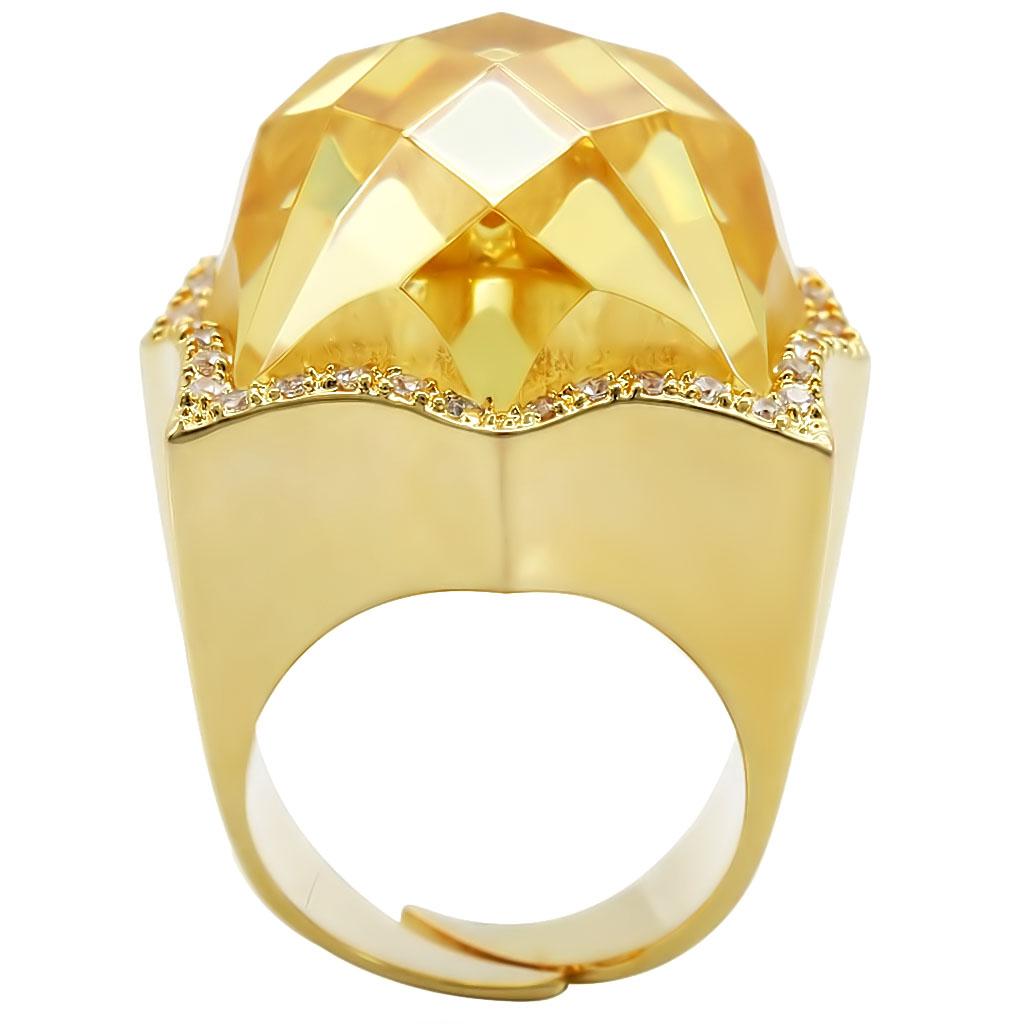 1W030 Gold Brass Ring featuring a vibrant citrine yellow AAA Grade CZ stone, elegantly designed for any occasion.