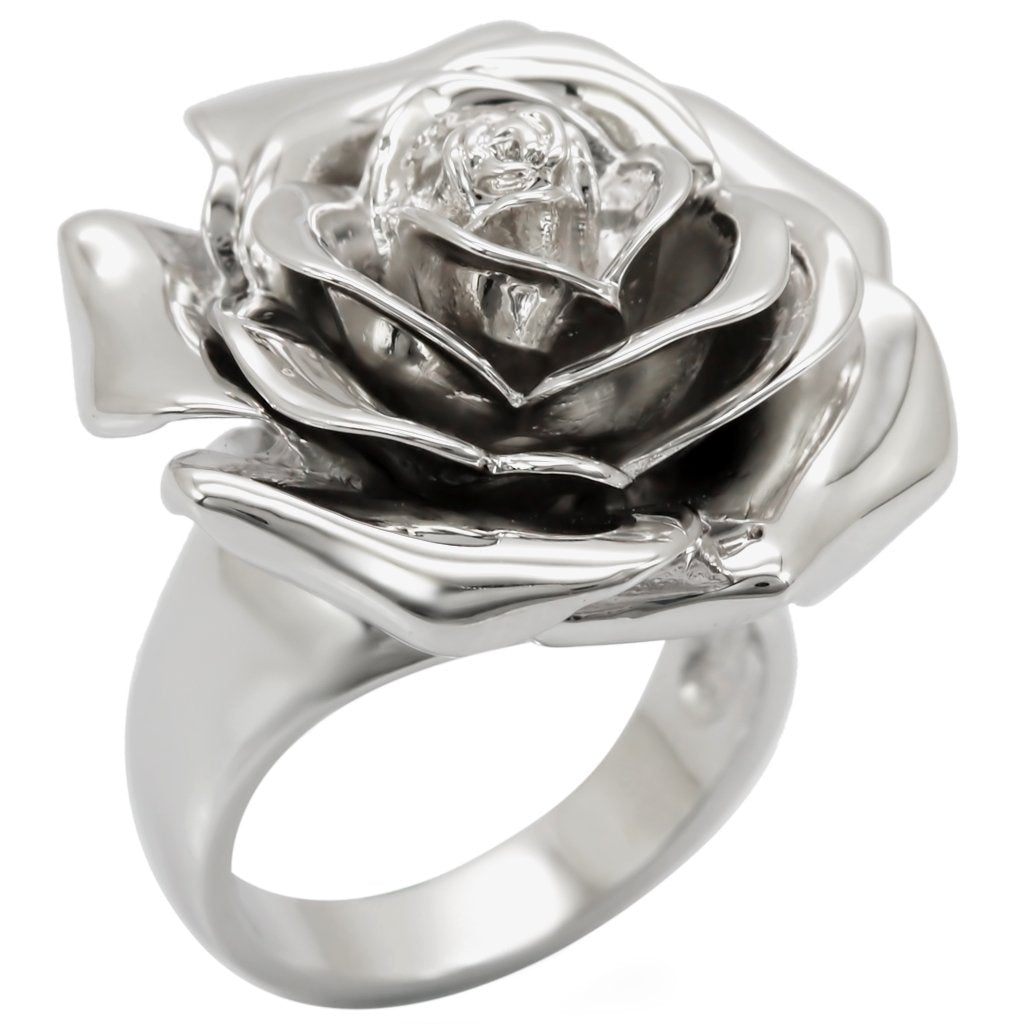 1W044 Rhodium Brass Ring with a sleek design, featuring a shiny rhodium finish and no center stone, perfect for everyday wear.