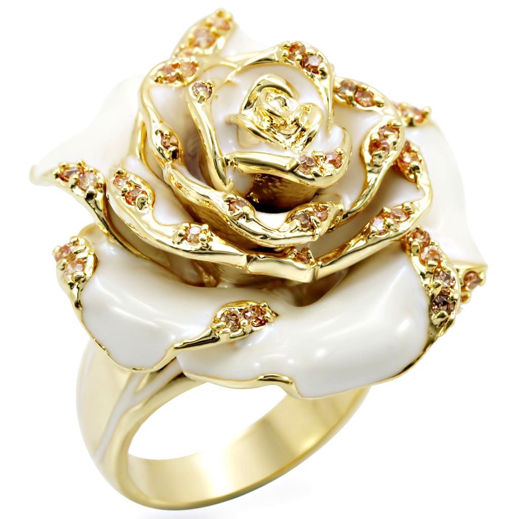 1W040 Gold Brass Ring featuring AAA Grade CZ in Champagne color, showcasing its elegant design and sparkling center stone.