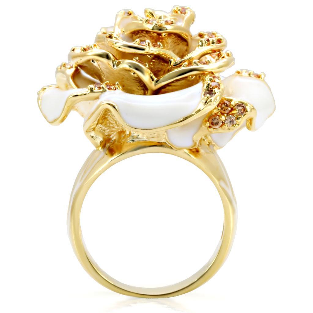 1W040 Gold Brass Ring featuring AAA Grade CZ in Champagne color, showcasing its elegant design and sparkling center stone.