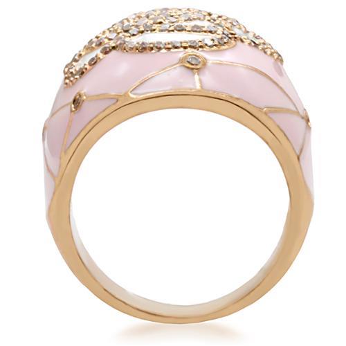 1W098 Gold Brass Ring featuring a clear AAA Grade CZ stone, elegantly designed for a sophisticated look.