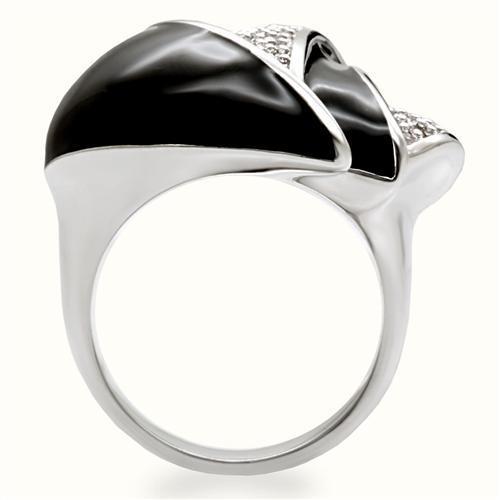 1W105 Rhodium Brass Ring featuring a clear AAA Grade CZ stone, showcasing its elegant design and shiny finish.