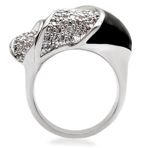 1W105 Rhodium Brass Ring featuring a clear AAA Grade CZ stone, showcasing its elegant design and shiny finish.