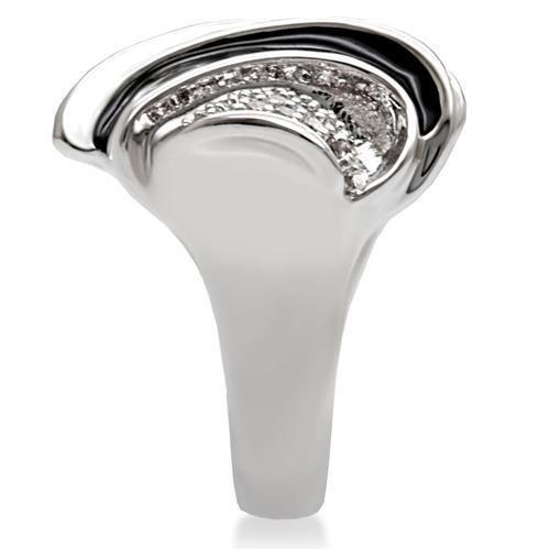 1W105 Rhodium Brass Ring featuring a clear AAA Grade CZ stone, showcasing its elegant design and shiny finish.