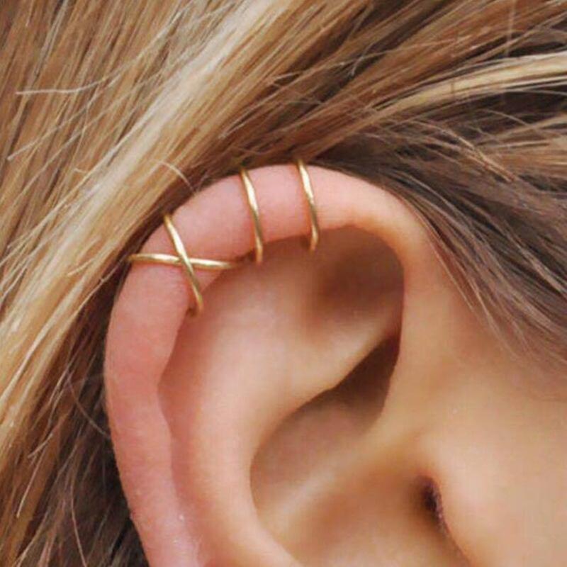 Elegant 2 Piece Ear Cuff earrings, 18K gold plated, showcasing Italian craftsmanship and hypoallergenic design.