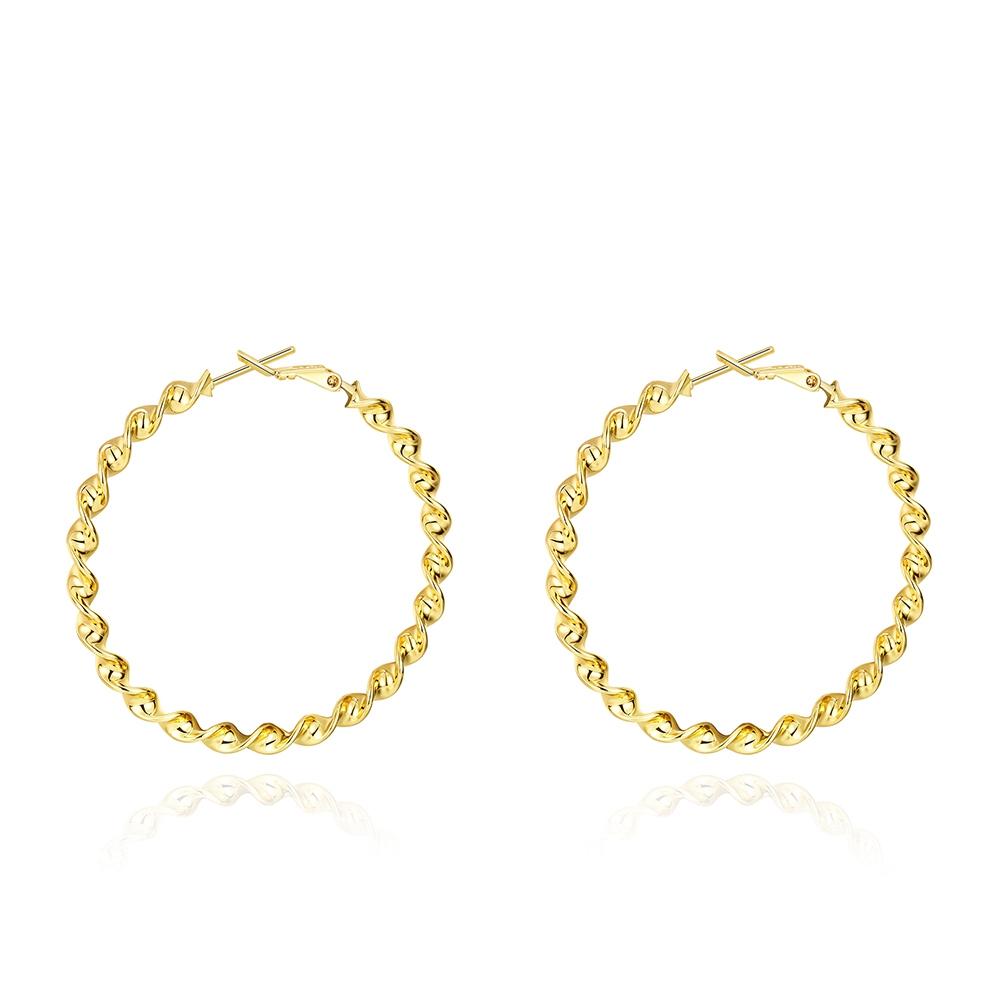 Elegant 2" Twist Hoop Earrings in 18K Gold Plated, showcasing a shiny gold finish and a unique twist design.