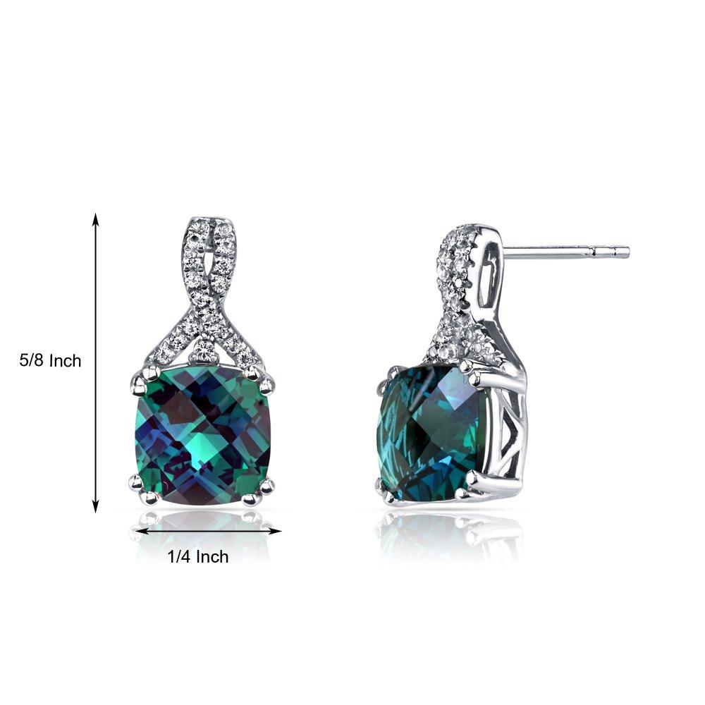 Elegant 2.00 CT cushion cut amazonite blue stud earrings set in 18K white gold plating, showcasing their vibrant color and luxurious design.