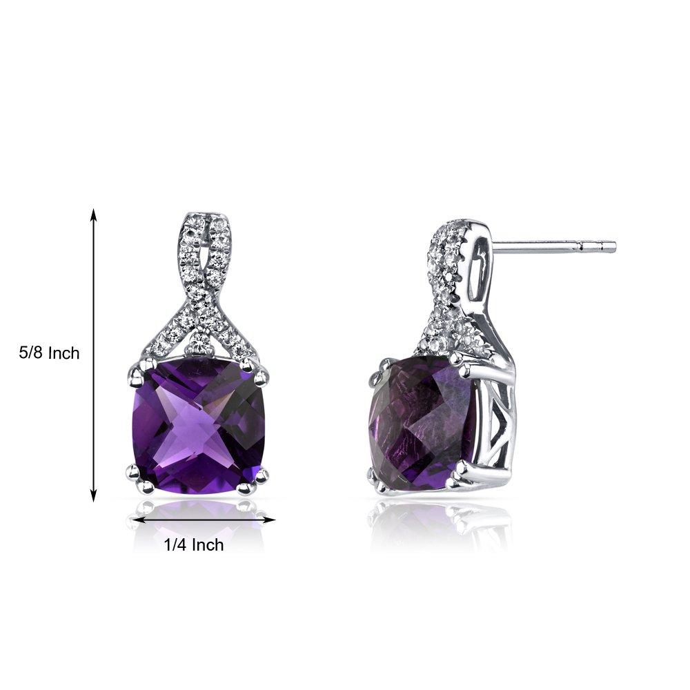 Elegant 2.00 CT cushion cut amethyst stud earrings set in 18K white gold plating, showcasing their luxurious design and vibrant color.