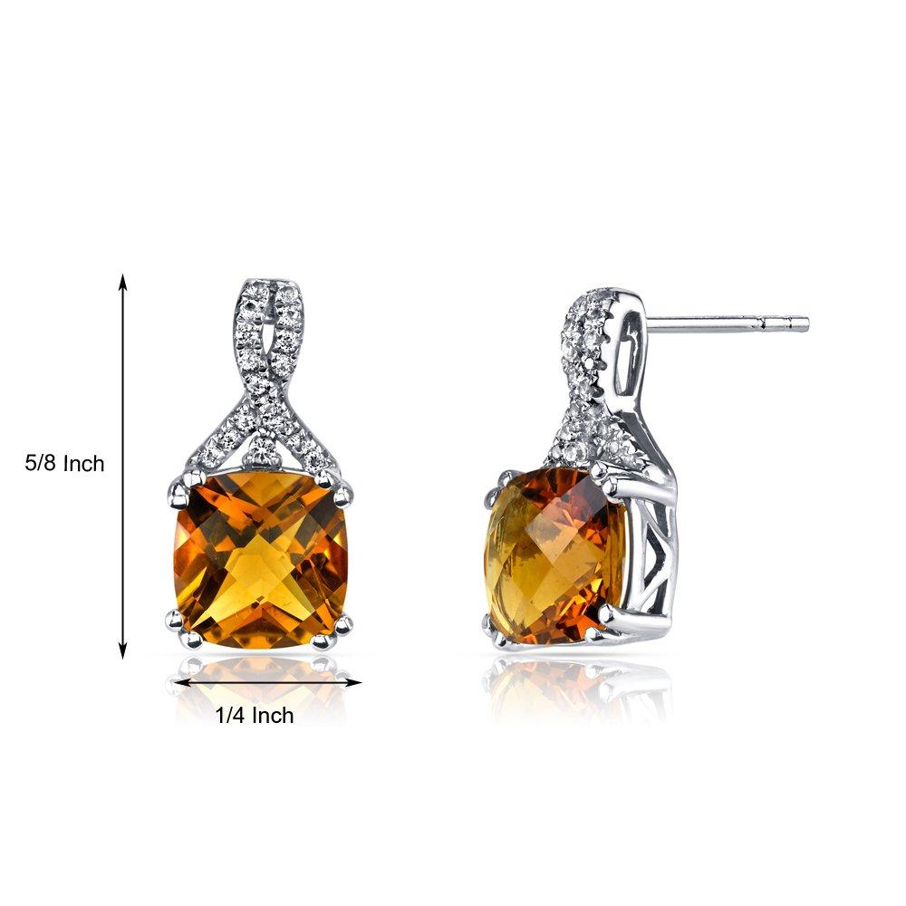 Elegant 2.00 CT cushion cut citrine stud earrings set in 18K white gold plated, showcasing their vibrant color and luxurious design.