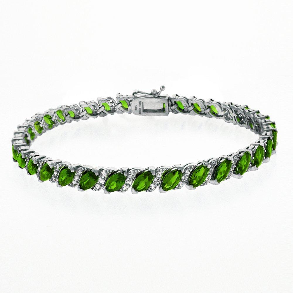 A luxurious 20.00 CT genuine emerald vine bracelet embellished with sparkling crystals, crafted in 18K white gold, showcasing its elegant design.