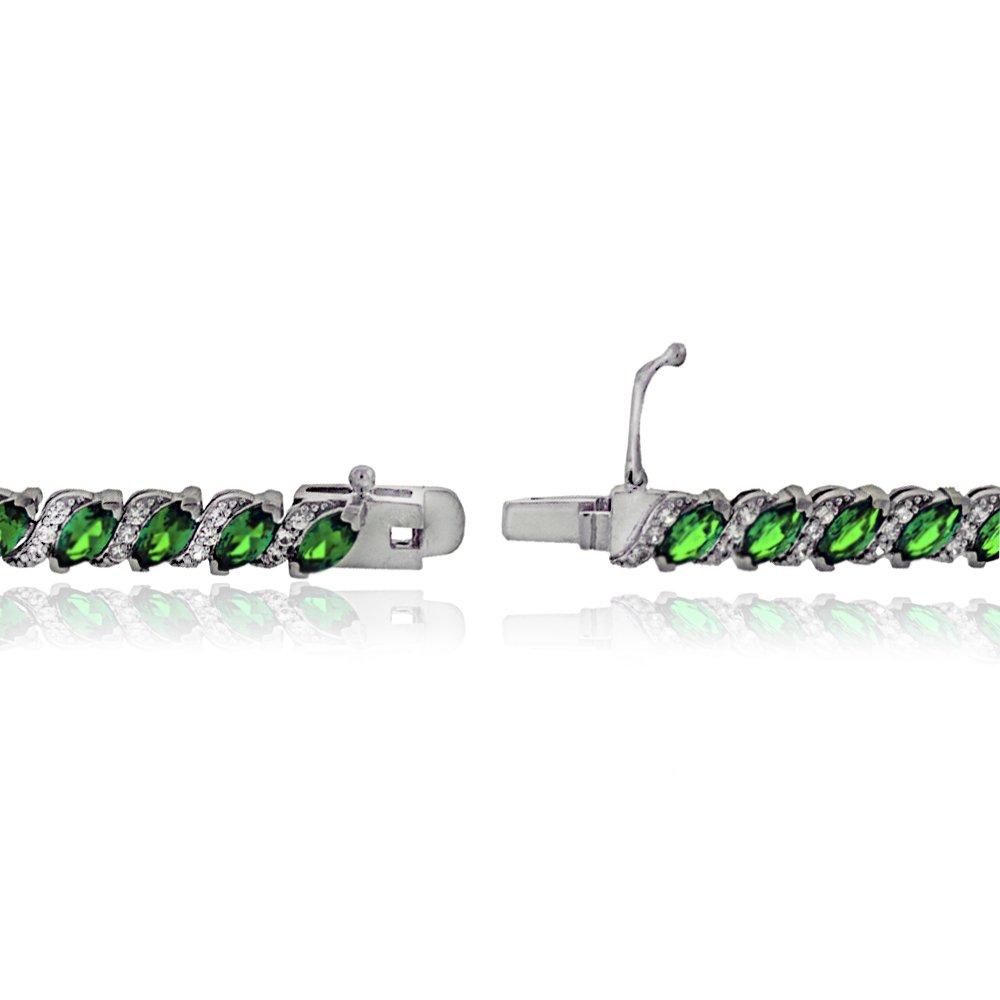 A luxurious 20.00 CT genuine emerald vine bracelet embellished with sparkling crystals, crafted in 18K white gold, showcasing its elegant design.