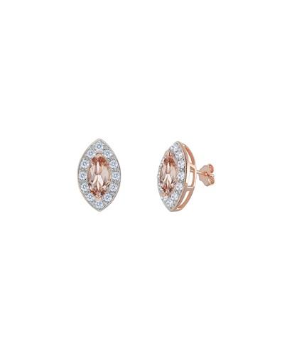 Elegant 2.00 CTTW Marquis Cut Morganite Studs set in 14K rose gold, featuring a white pavé setting and hypoallergenic design.