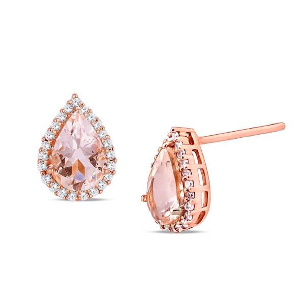 Elegant 2.00 CTTW Morganite Pear Cut Pav'e Studs set in 14K rose gold, showcasing a stunning design with white pav'e setting.