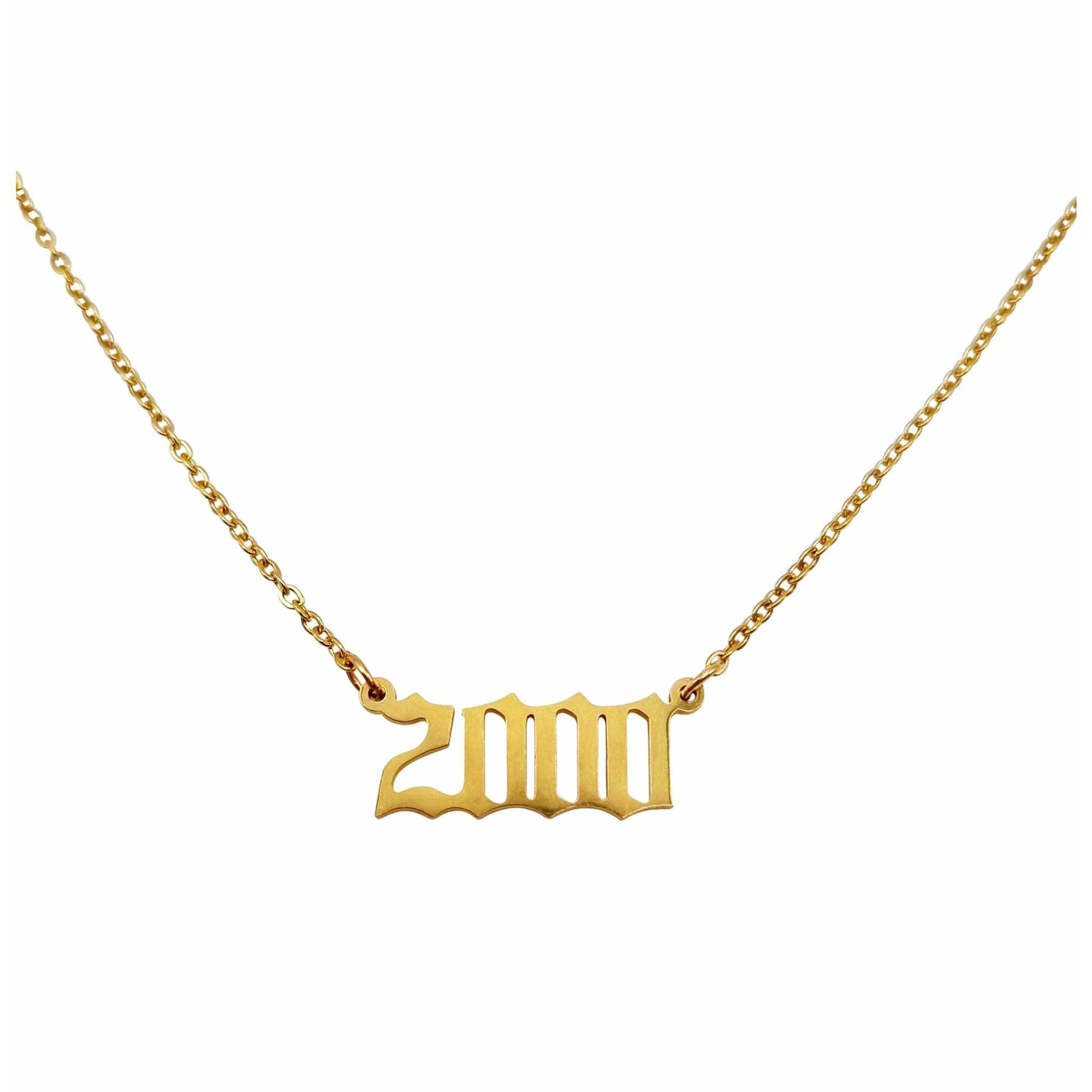 A stylish 2000 Year Necklace made of tarnish-free stainless steel in gold and silver options, featuring an 18-inch chain and a 2cm wide pendant.