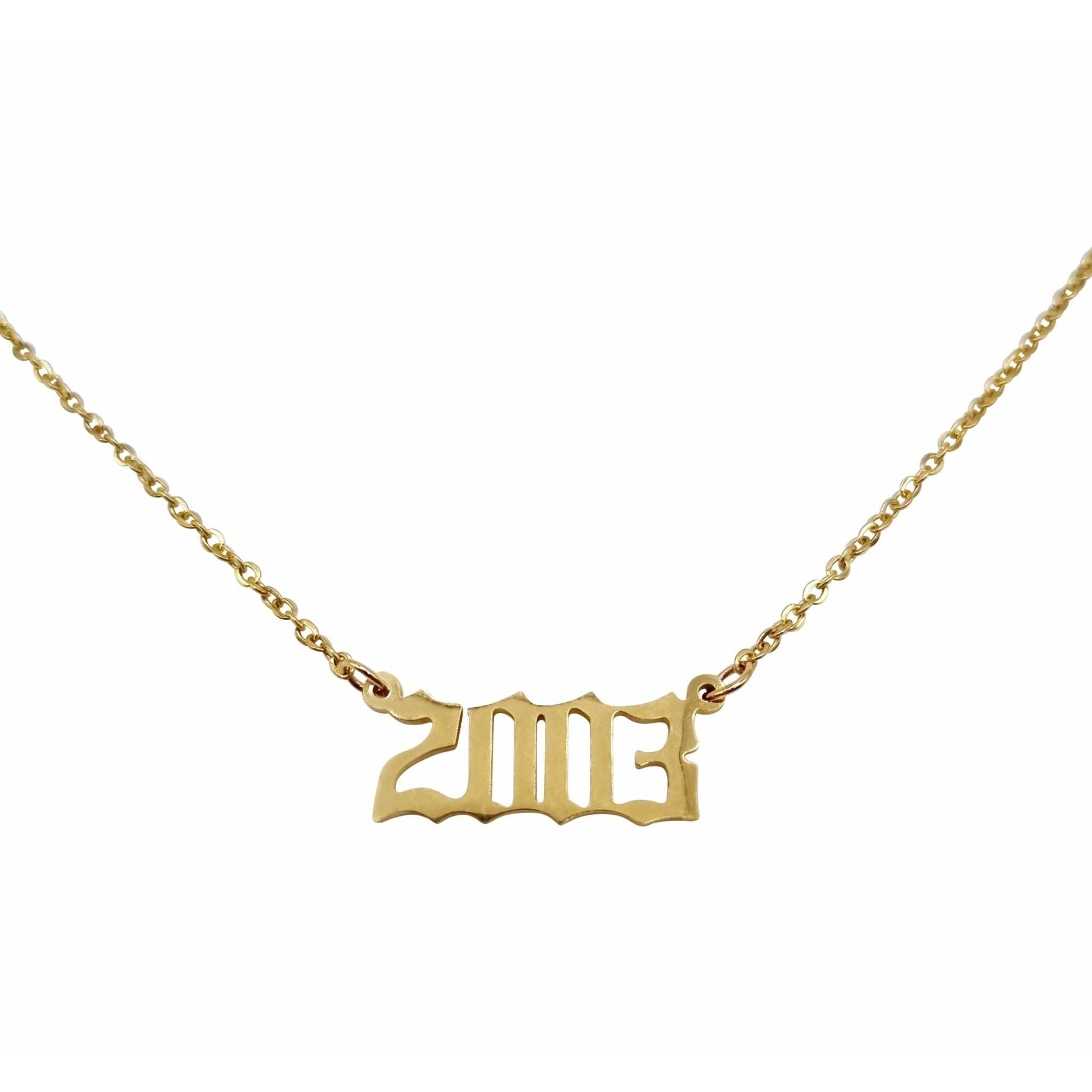 2003 Year Necklace in gold and silver stainless steel with an 18-inch chain.