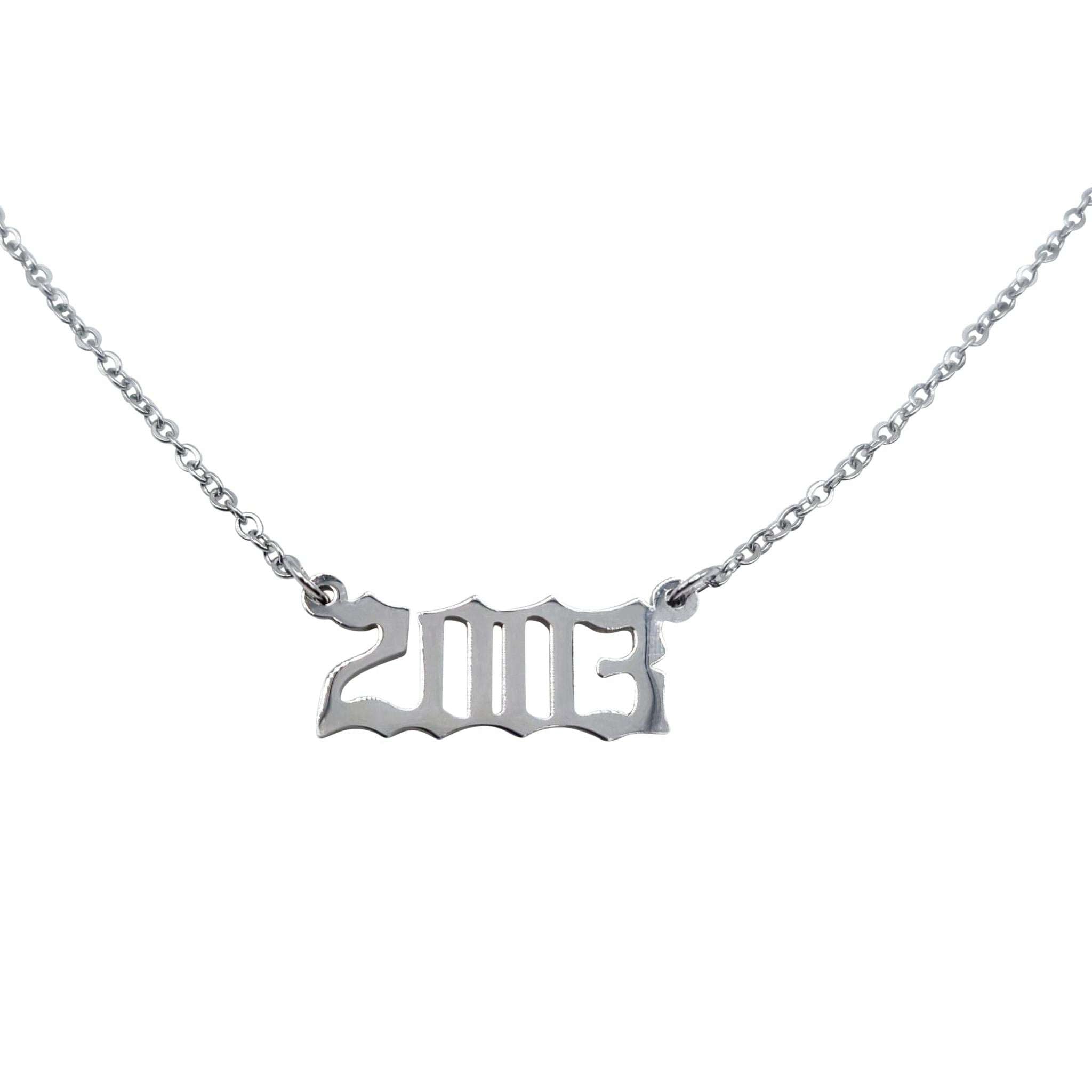 2003 Year Necklace in gold and silver stainless steel with an 18-inch chain.