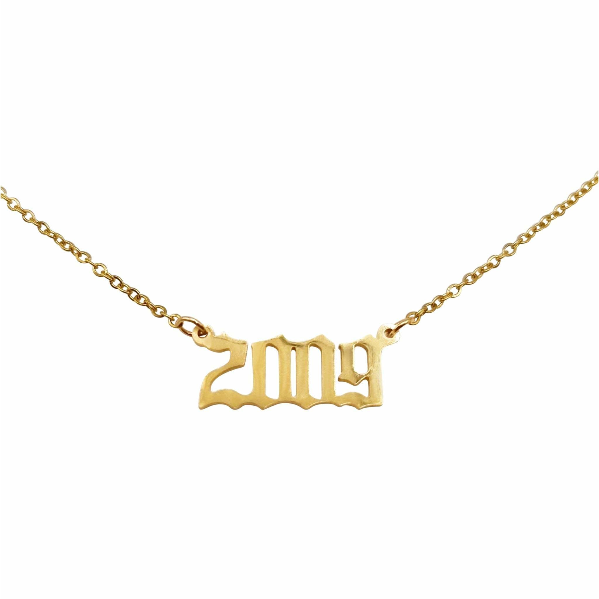 2009 Year Necklace in gold and silver stainless steel, featuring a stylish pendant and comfortable chain.