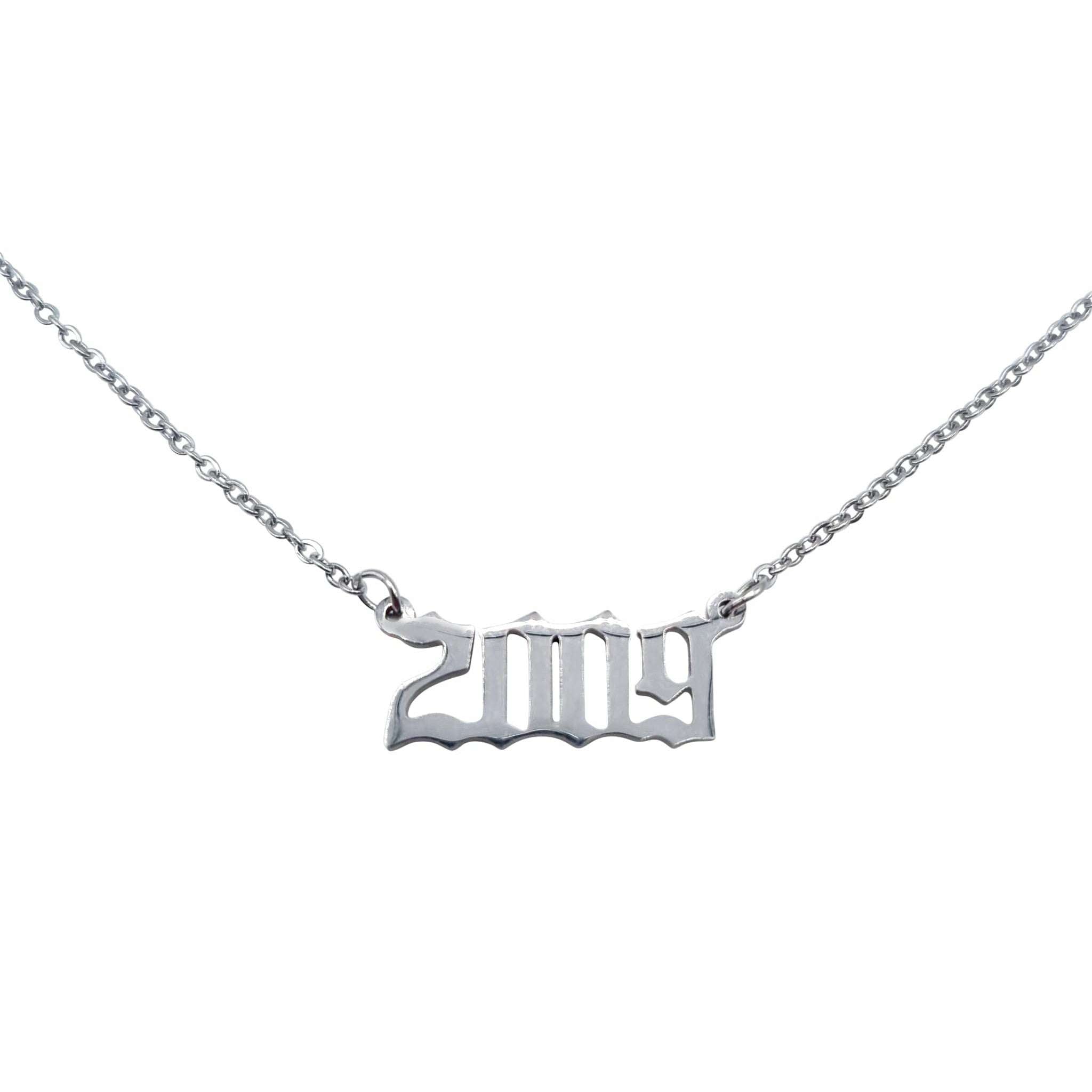 2009 Year Necklace in gold and silver stainless steel, featuring a stylish pendant and comfortable chain.