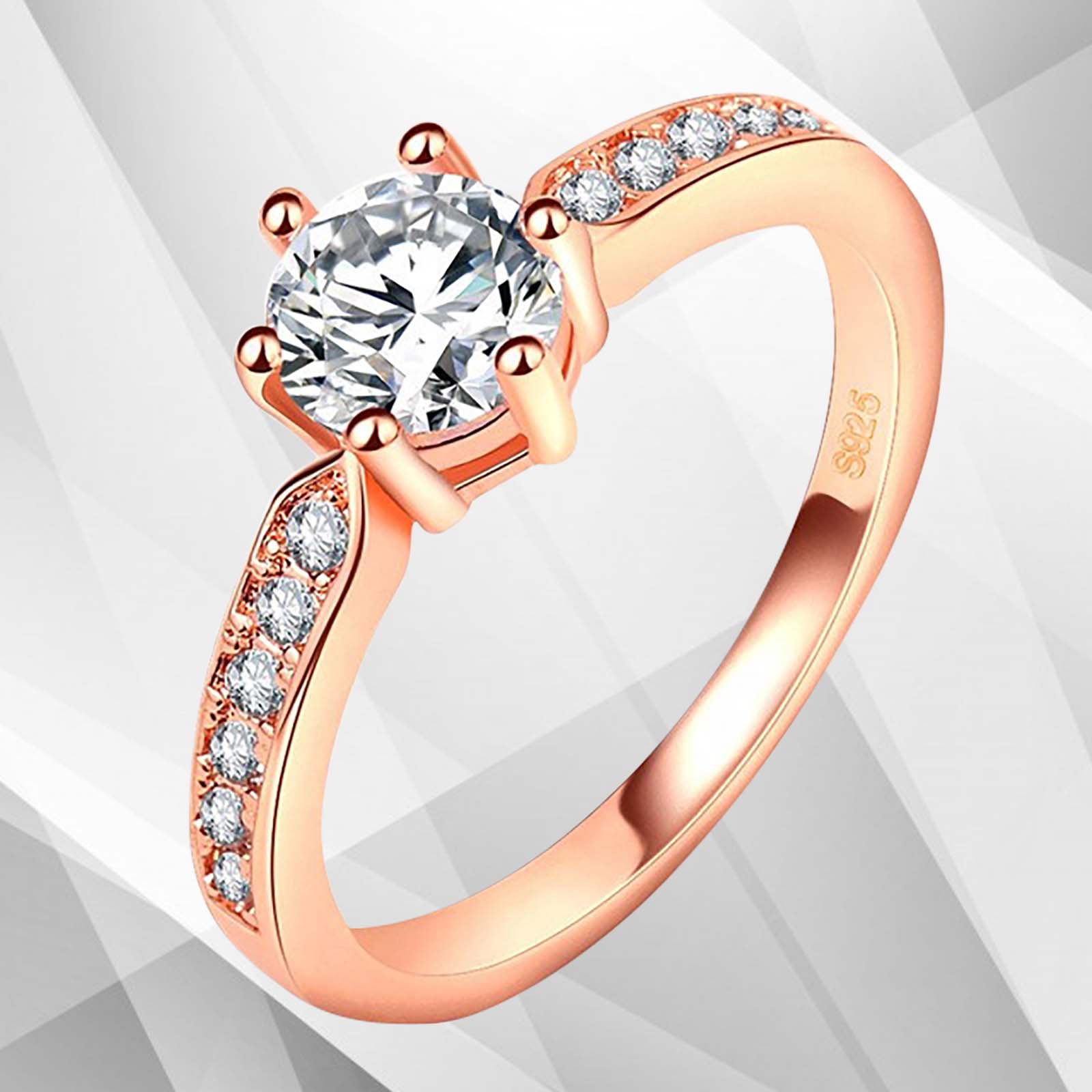 2.0Ct Round-Cut CZ Diamond Solitaire Bridal Engagement Ring in 18Ct Rose Gold with 6 Claw Prong Settings.