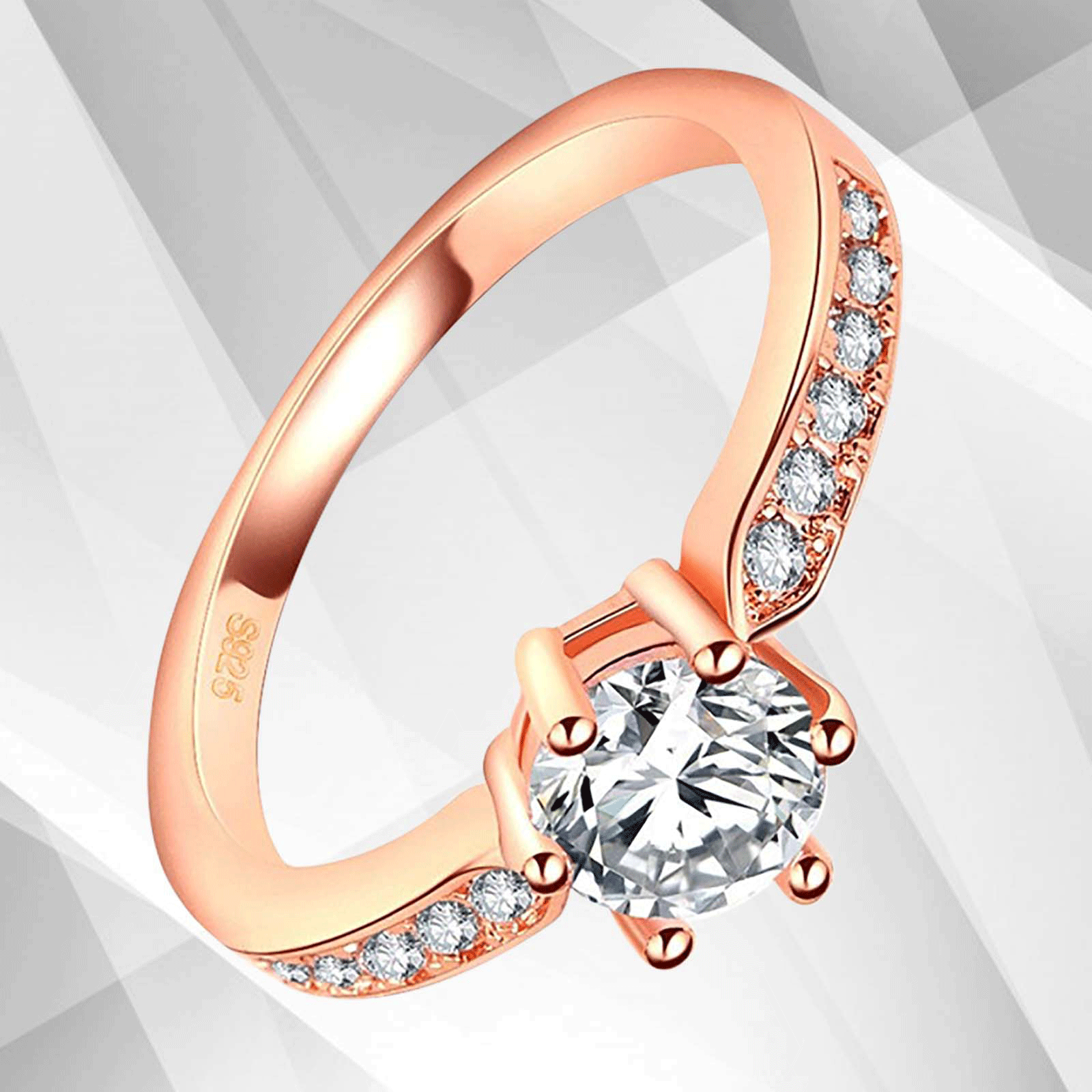 2.0Ct Round-Cut CZ Diamond Solitaire Bridal Engagement Ring in 18Ct Rose Gold with 6 Claw Prong Settings.