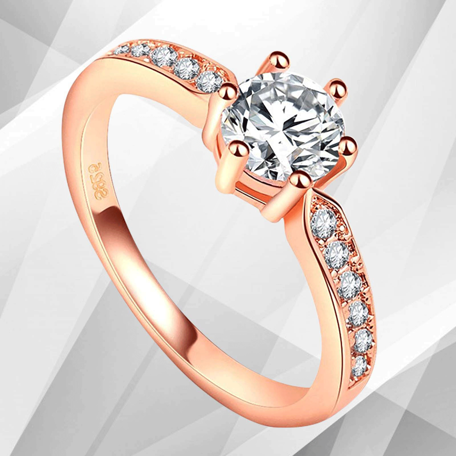 2.0Ct Round-Cut CZ Diamond Solitaire Bridal Engagement Ring in 18Ct Rose Gold with 6 Claw Prong Settings.