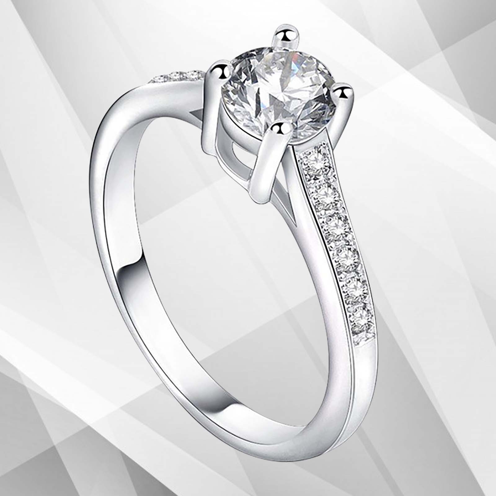 2.0Ct Round-Cut CZ Diamond Solitaire Engagement Ring in 18Ct White Gold, showcasing a brilliant diamond in a prong setting.