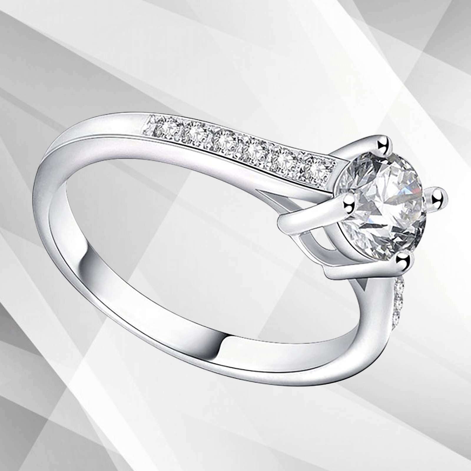 2.0Ct Round-Cut CZ Diamond Solitaire Engagement Ring in 18Ct White Gold, showcasing a brilliant diamond in a prong setting.