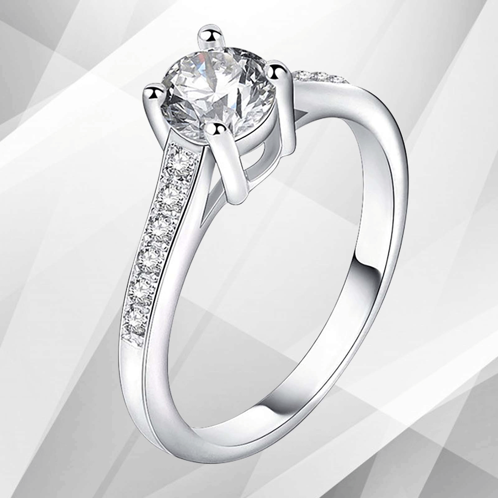 2.0Ct Round-Cut CZ Diamond Solitaire Engagement Ring in 18Ct White Gold, showcasing a brilliant diamond in a prong setting.