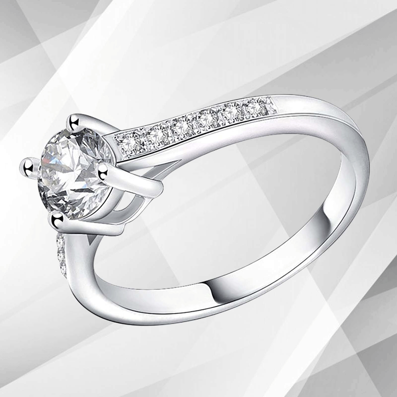 2.0Ct Round-Cut CZ Diamond Solitaire Engagement Ring in 18Ct White Gold, showcasing a brilliant diamond in a prong setting.