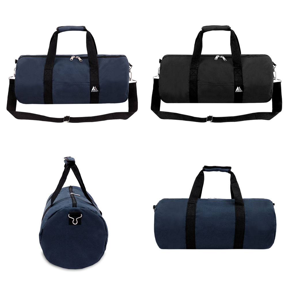 A stylish 23 Inch Round Duffel bag made from durable 600D polyester, featuring a zippered main compartment and adjustable shoulder strap.