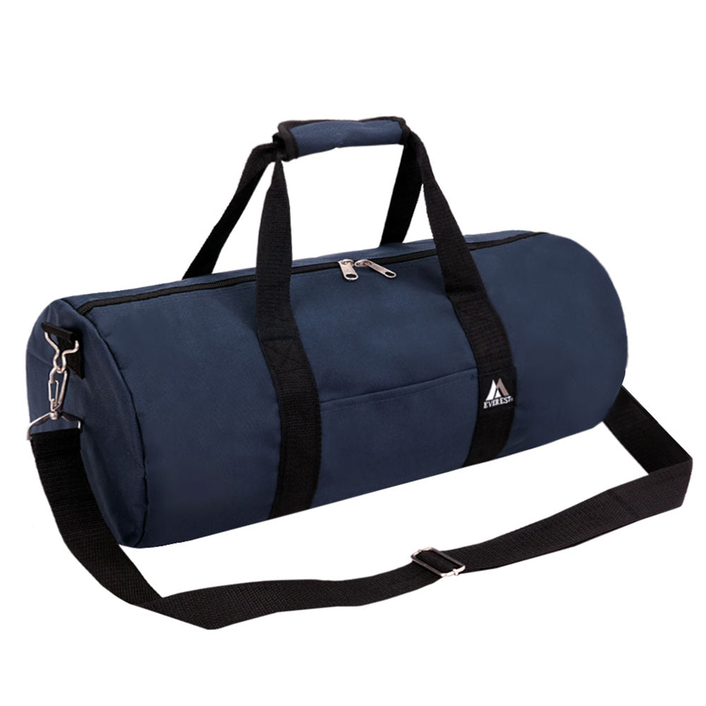 A stylish 23 Inch Round Duffel bag made from durable 600D polyester, featuring a zippered main compartment and adjustable shoulder strap.